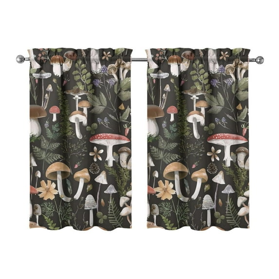 Mushroom (70) Kitchen Curtains - Vintage Tier Curtains for Bathroom Living RV Rod Pocket Window Drapes 36 Inch 2 Panels Set 27.5"x39" Window Treatment Tiers