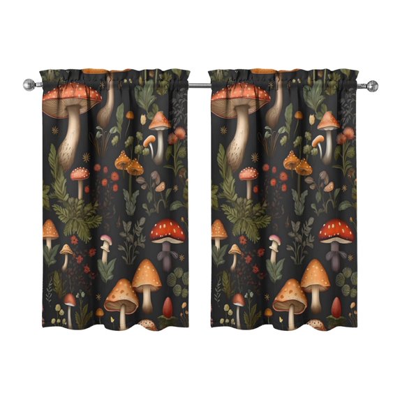 Mushroom (72) Kitchen Curtains - Vintage Tier Curtains for Bathroom Living RV Rod Pocket Window Drapes 36 Inch 2 Panels Set 27.5"x39" Window Treatment Tiers