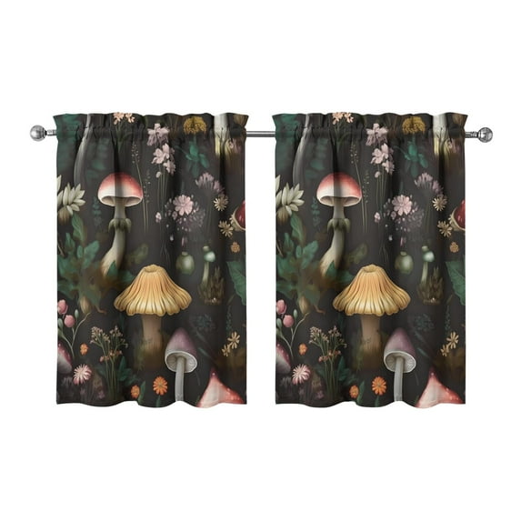 Mushroom (74) Kitchen Curtains - Vintage Tier Curtains for Bathroom Living RV Rod Pocket Window Drapes 36 Inch 2 Panels Set 28"x36" Window Treatment Tiers