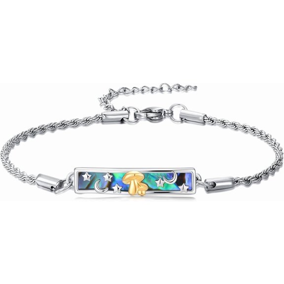 Mushroom Anklet 925 Sterling Silver Abalone Shell Bar Mushroom Anklet Gifts for Women
