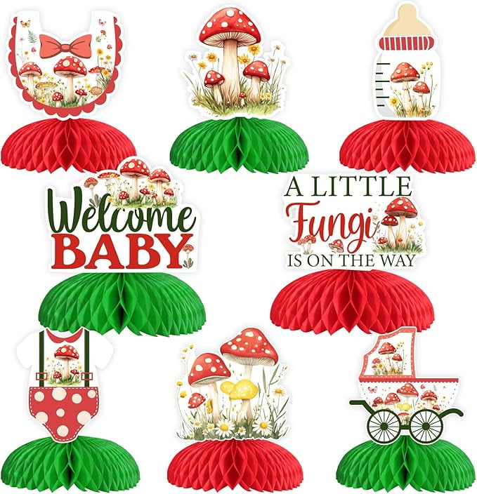 Mushroom Baby Shower Party Decorations Mushroom Honeycomb Centerpieces 8Pcs Mushroom A Little Fungi Is On The Way Party Fairy Mushroom Party Table Decoration for Forest Woodland Gender Reveal