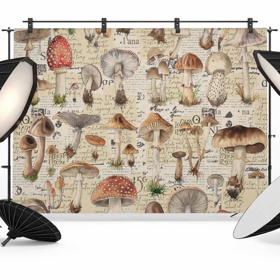 Mushroom Backdrop for Photoshoot,Photography Photo Studio Background Wall Backdrop,Pastoral Summer Botanical Watercolor Rustic Back Drop Banner Panel for Portraits Wedding Party Live Streaming 7x5Ft