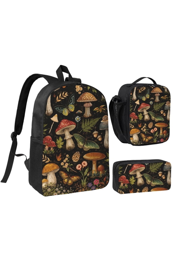 Mushroom Backpack Set 3pc Backpack with Lunch Bag and Bag 17 Inch