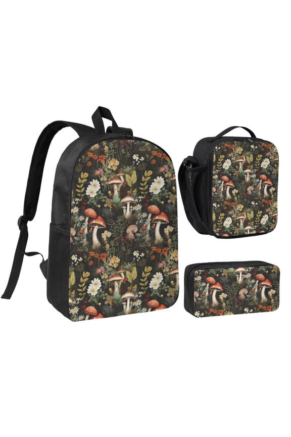 Mushroom Backpack Set 3pc Backpack with Lunch Bag and Bag 17 Inch