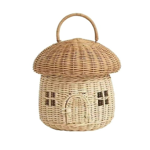 Mushroom Basket With Lid, Handwoven Rattan Storage Basket For Kids