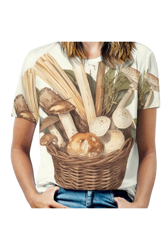 Mushroom Basket Women's T-Shirt Short Sleeve T Shirts Tops Tee Ladies Loose T