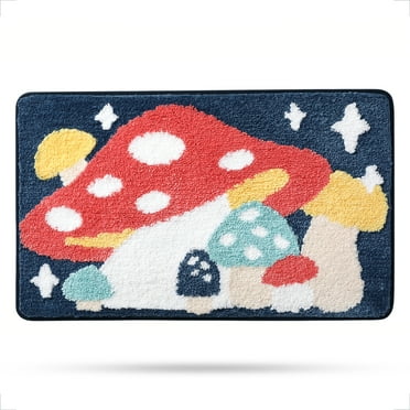 Mushroom Bath Mat Bathroom Rug, Cartoon Microfiber Non-Slip Shower Rug Water Absorbent Plush Soft Cute Bath Rug Thick Shaggy Floor Mats, Machine Washable, Mushroom, 16" x 24"