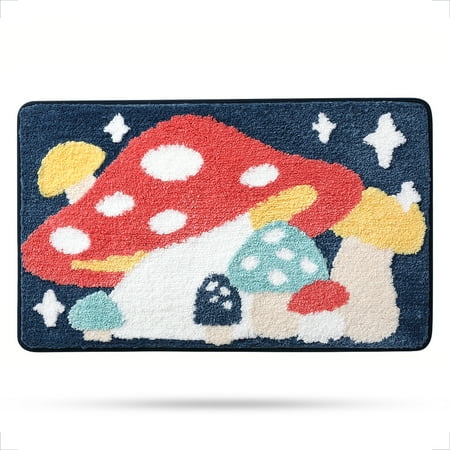 Mushroom Bath Mat Bathroom Rug, Cartoon Microfiber Non-Slip Shower Rug Water Absorbent Plush Soft Cute Bath Rug Thick Shaggy Floor Mats, Machine Washable, Mushroom, 16" x 24"