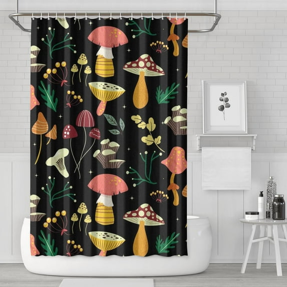 Mushroom Bathroom Shower Curtains Shower Curtain Liner, Set with 12 Hooks and Polyester Material, Machine-Washable, Bathroom Curtain Fade-Resistant, Waterproof Weighted Hem Design, 72" W X 72" H