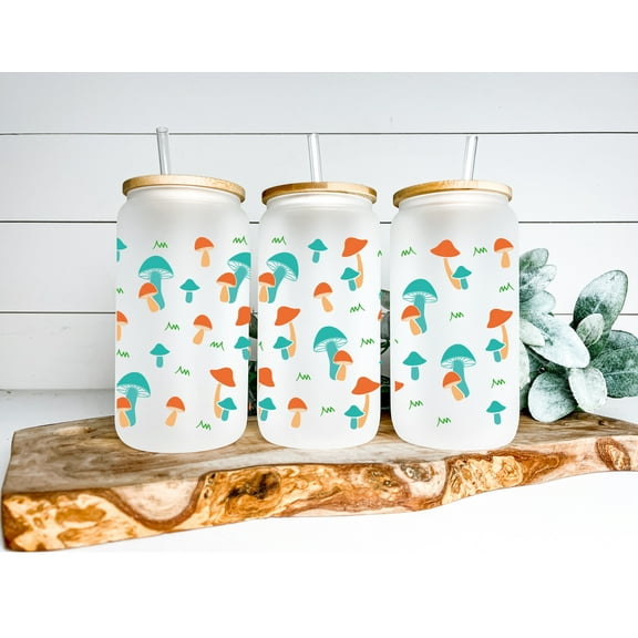 Mushroom Beer Can Glass | Boho Mushroom Coffee Glass | Aesthetic