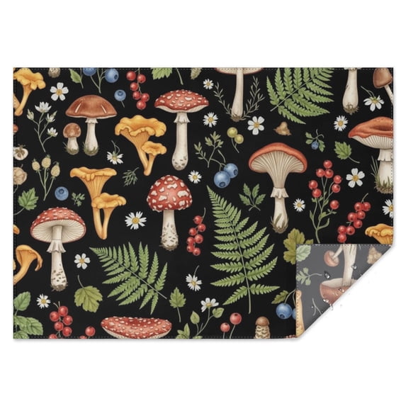 Table Menu App Mushroom and Berry Black Pattern Waterproof Tablecloth, Rectangular ...