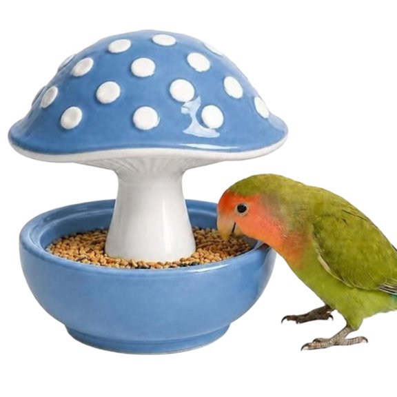 Mushroom Bird Feeding Bowl, No Mess Pet Cage Feeder, Covered Food or Water Bowl for Small Animals Budgie Cockatiel Hamster