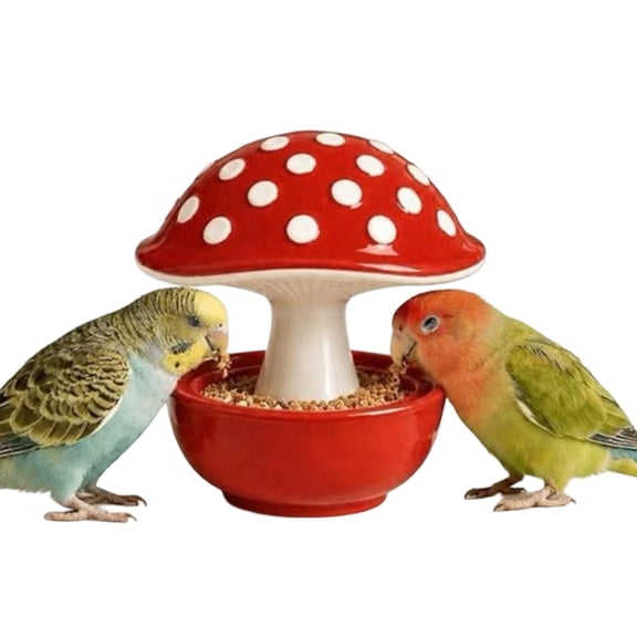 Mushroom Bird Feeding Bowl, No Mess Pet Cage Feeder, Covered Food or Water Bowl for Small Animals Budgie Cockatiel Hamster