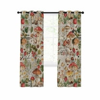 Mushroom Blackout Curtains 39 Inches Long for Bedroom,Pastoral Summer Botanical Watercolor Spring Floral Thermal Insulated Room Darkening Black Out Curtain Panels Grommet Drapes for Living Room