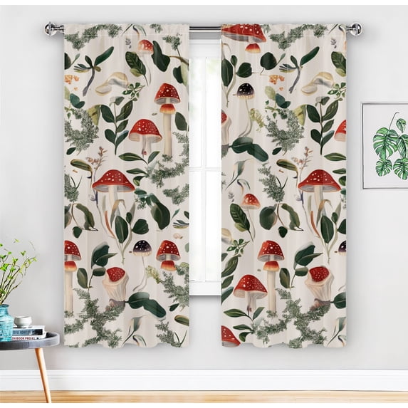 Mushroom Blackout Curtains, Colorful Cartoon Style Abstract Illustration Print Window Treatments for Living Room, Mushroom Seamless Pattern Curtain,A