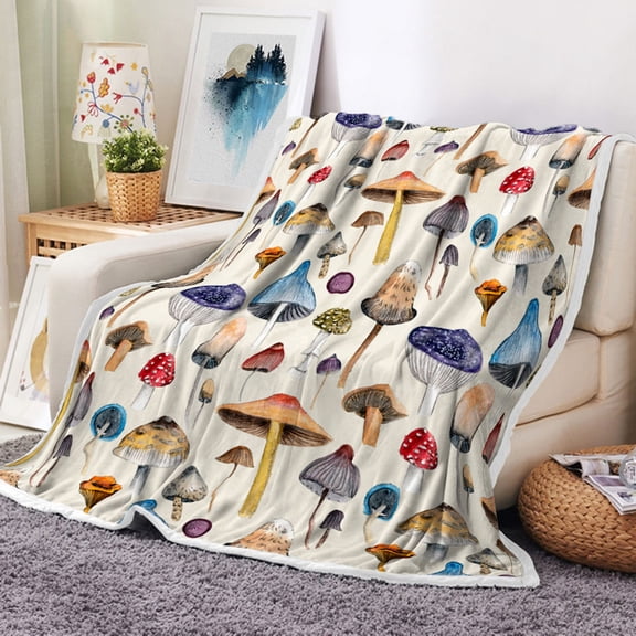 Mushroom Blanket 60" x 50", Mushroom Throw Flannel Blankets for Couch & Bed, Soft and Cozy Room Decor Blanket for Sofa or Bed All Season Cute Mushroom Gifts Mushroom Decor Bedroom Blanket