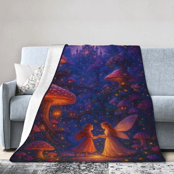 Mushroom Blanket Enchanted Forest Throw Blankets,Birthday Gifts for Kids Adult,Lightweight Soft Fleece with Glowing Starry Night,for Sofa Couch Bed Room Artistic Decor 50x40