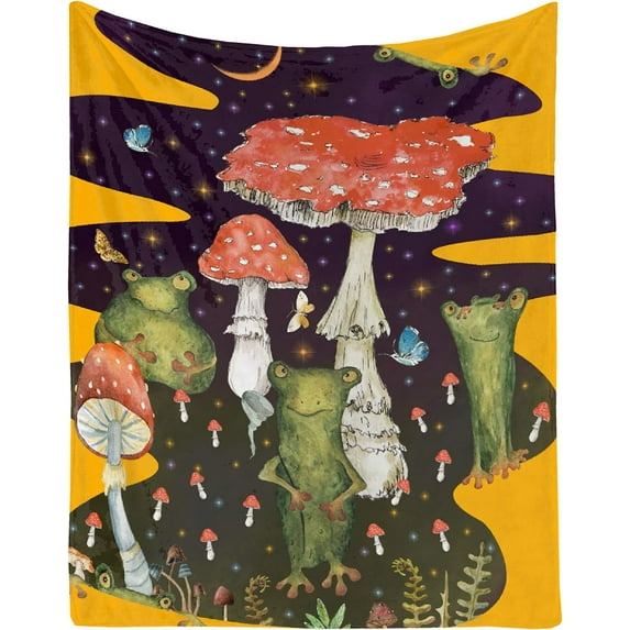 Mushroom Blanket Frog Mushroom Gifts for Women-50x60 Inches Soft Flannel Blanket Cottagecore Room Decor Mushroom Throw Blankets for Adult Teen Christmas for Bed Couch