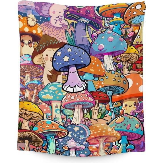 Mushroom Blanket Gift - 60x80 Inches Cute Blankets for Girls & Boys - Colorful Soft Fuzzy Throw for Bed, Couch & Living Room