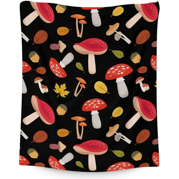 Mushroom Blanket Gift - 60x80 Inches Vintage Blankets for Adults & Women - Black Soft Fuzzy Throw for Bed, Couch & Living Room