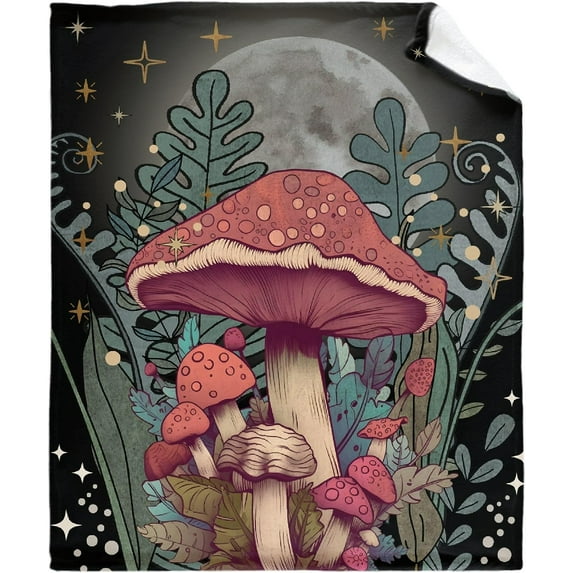 Mushroom Blanket Gift Soft and Lightweight Flannel Throw Suitable in Bed Living Room and Travel 80"x60" for Audlt