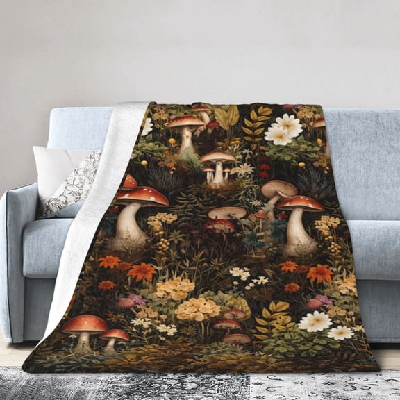 Mushroom Blanket Gifts Floral Weed Flannel Throw Blankets for Home Decor Couch Bed Sofa Soft Fuzzy Lightweight for All Season 60x50