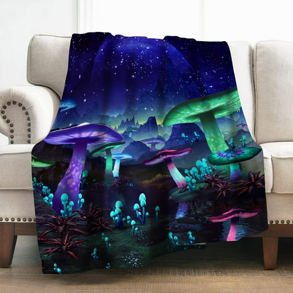 Mushroom Blanket Gifts for Women Girls Mom, Galaxy Space Fantasy Plant Print Decoration for Home Bedroom Living Room Couch Lounge, Soft Cozy Lightweight Throw Blankets Twin 60"x80"