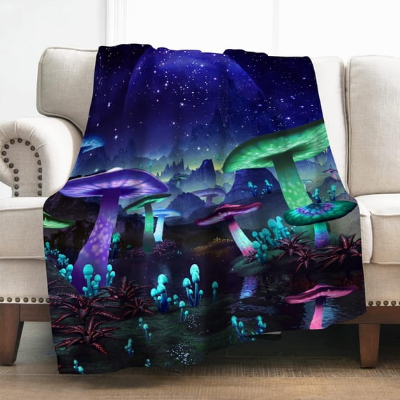 Mushroom Blanket Gifts for Women Girls Mom, Galaxy Space Fantasy Plant Print Decoration for Home Bedroom Living Room Couch Lounge, Soft Cozy Lightweight Throw Blankets 50"x60"