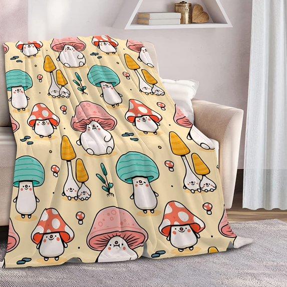 Mushroom Blanket, Mushroom Gifts for Women, Soft Fleece Flannel Mushroom Throw Blanket 50" X 40", Cute Mushroom Head Blanket Stuff Gifts for Mushroom Lovers Couch Bedding Living Room Decor