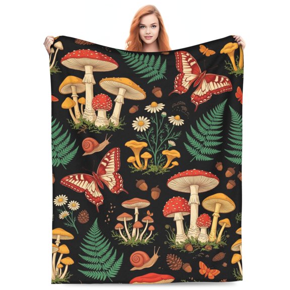 Mushroom Blanket Gifts for Women, Soft Cozy Flannel Mushroom Throw Blanket, All-Season Cottagecore Room Decor, Blanket for Adults and Teens 50x40