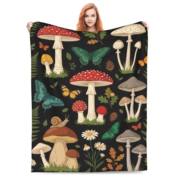 Mushroom Blanket Gifts for Women, Soft Cozy Flannel Mushroom Throw Blanket, All-Season Cottagecore Room Decor, Blanket for Adults and Teens 50x40