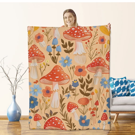 Mushroom Blanket for Girls Kids Adults Women, Flannel Mushroom Blankets Gifts, Floral Mushroom Throw Blanket for Sofa Couch Bed Living Room Soft Warm Cozy Mushroom Decor 50" x 40"