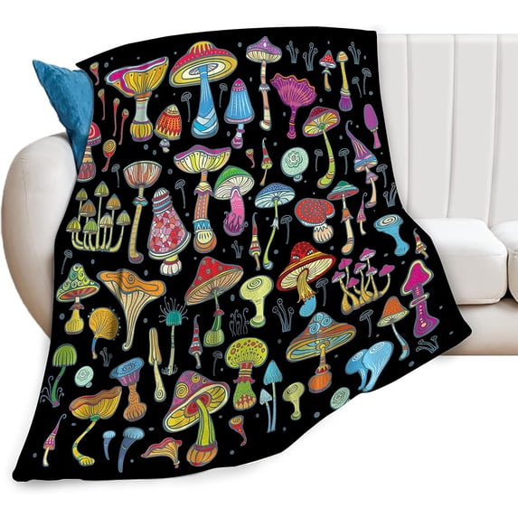 Mushroom Blanket for Girls Women Colorful Mushroom Throw Blanket Ultra Soft Cozy Fleece Bedding Blanket for Men Couch Sofa Mushroom Lover Gifts 60"x50"