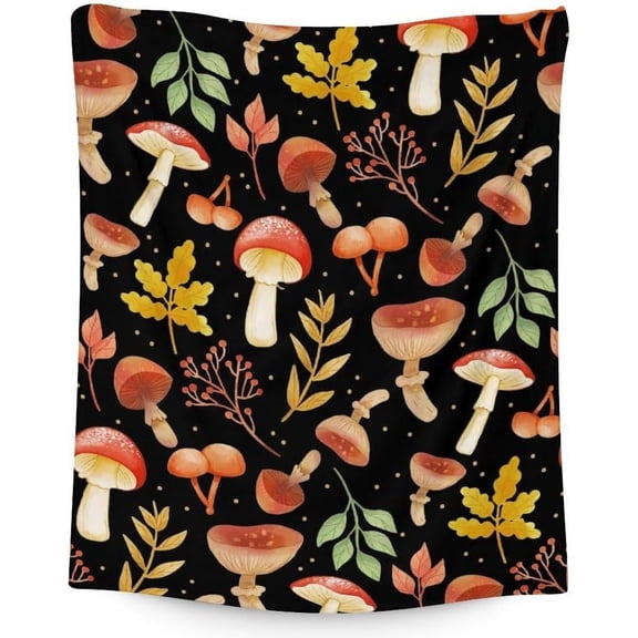 Mushroom Blanket for Kids, 40 x 30 Inches Soft Fuzzy Blanket for Girls Boys, Cozy Black Blanket, Warm Flannel Throw Blankets Bed Sofa Room Decor, Camping, Travel, Chair