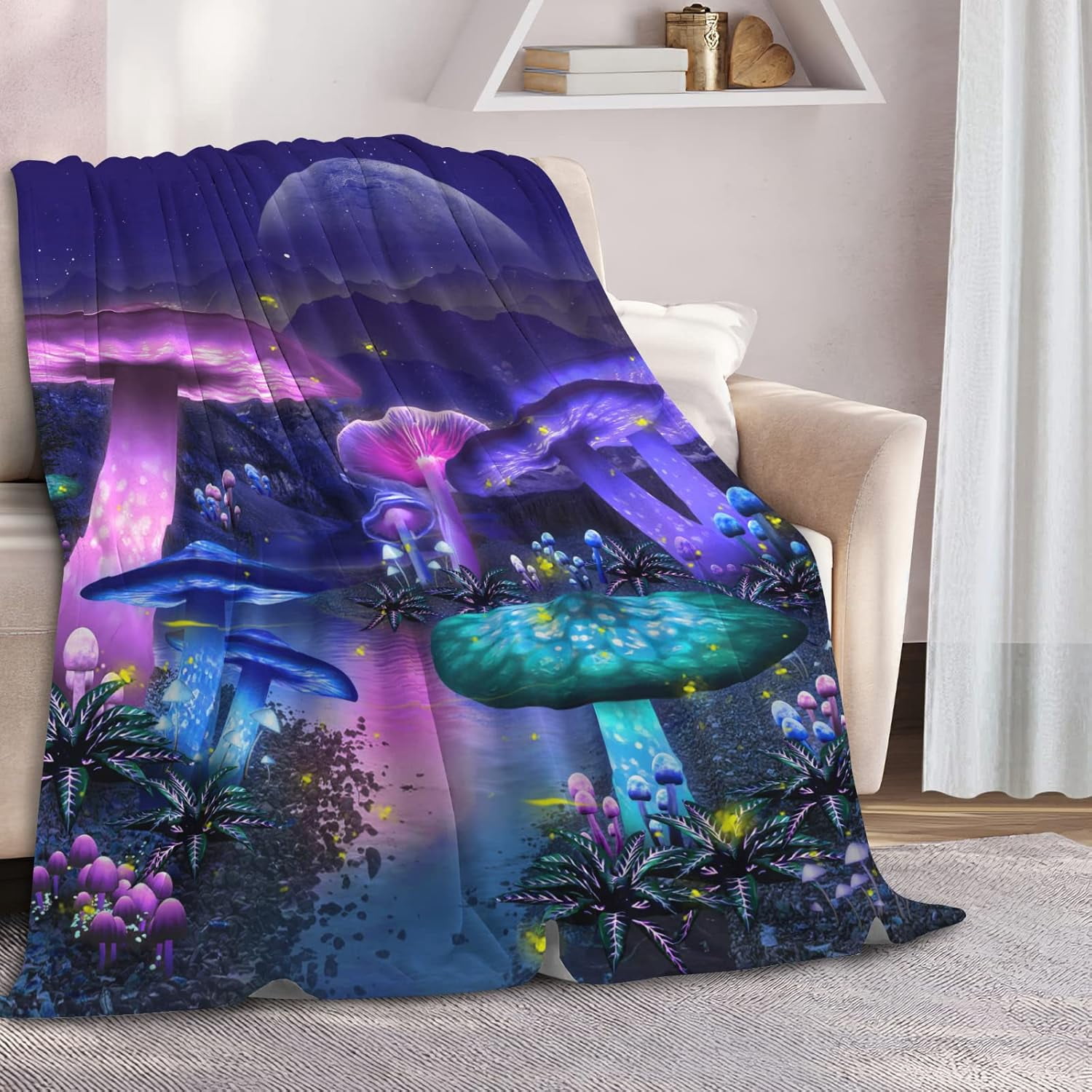 Mushroom Blanket, Mushroom Gifts for Women, Mushroom Decor Wonderland Gifts for Mushroom Lovers Soft Fleece Flannel Plush Mushroom Throw Blanket for Couch Bedding Living Room 60" X 50"