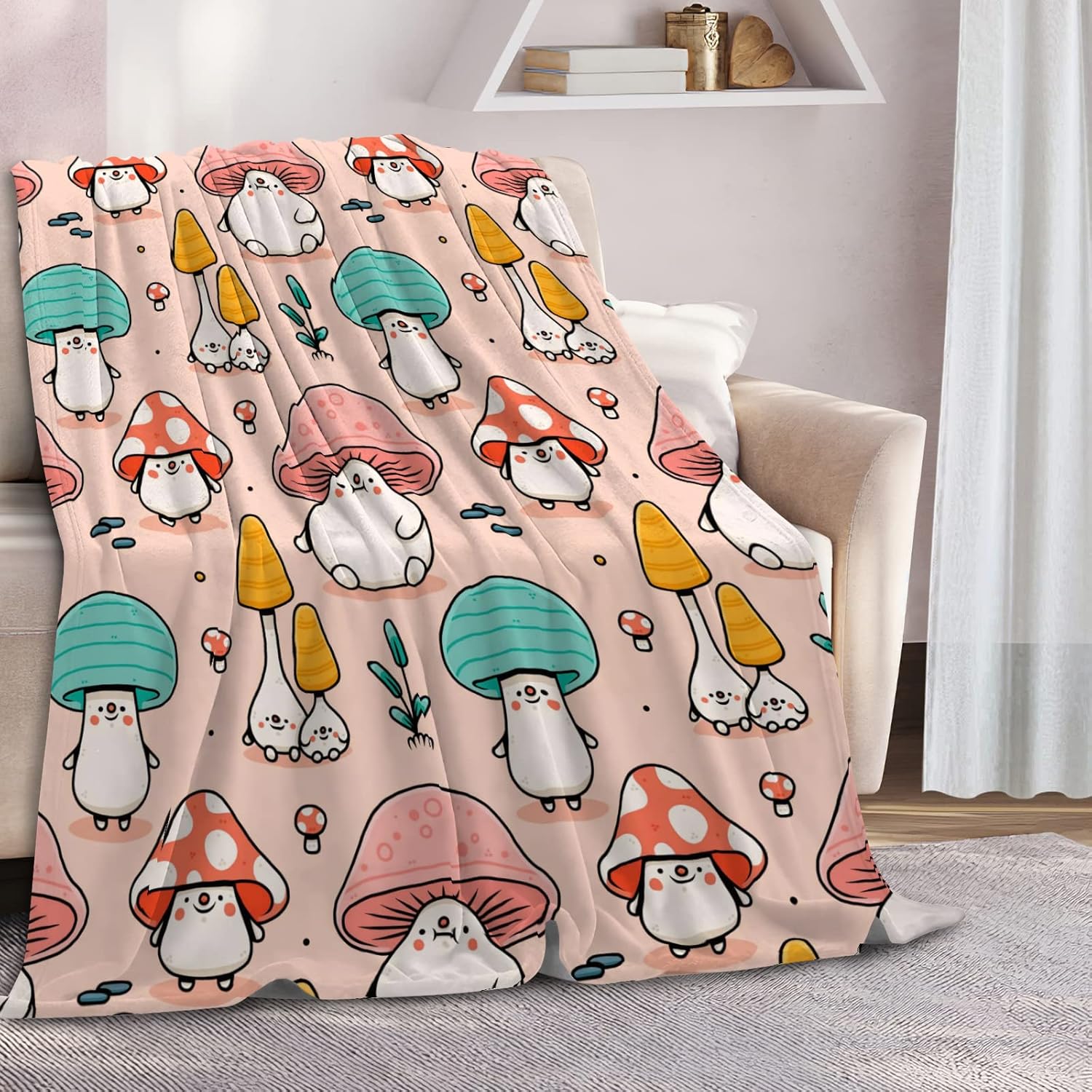 Mushroom Blanket, Mushroom Gifts for Women, Soft Fleece Flannel Mushroom Throw Blanket 60" X 50", Cute Mushroom Head Blanket Stuff Gifts for Mushroom Lovers Couch Bedding Living Room Decor