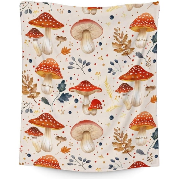 Mushroom Blanket for Mushroom Lovers, 80 x 60 Inches Soft Fuzzy Blanket for Girls Boys, Cozy Beige Blanket, Warm Flannel Throw Blankets Bed Bedding Room Decor, Camping, Travel, Chair