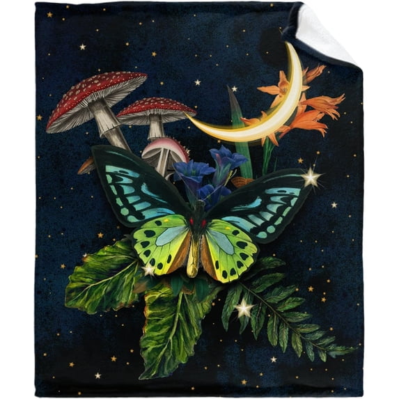 Mushroom Blanket Mushrooms Gifts for Women Soft Cozy Fleece Flannel Mushroom Night Moth Throw Blanket All Season Plant Blankets for Sofa Couch Bed Decorative 50"x40" for Kid