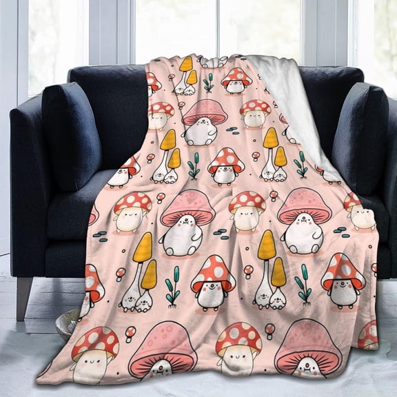 Mushroom Blanket Super Soft Anime Flannel Cute Cartoon Mushroom Blanket, Light Plush Bed Blanket, Suitable for Adults and Children to use 50"x40"