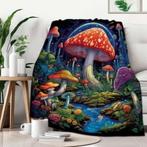 Mushroom Blanket Throw Gift for Men Women, Plush Hippie Mushroom Fleece Blanket for Decor, Fuzzy Flannel, 60x80 inches, 310 GSM, No Pilling, Single Sided Printed