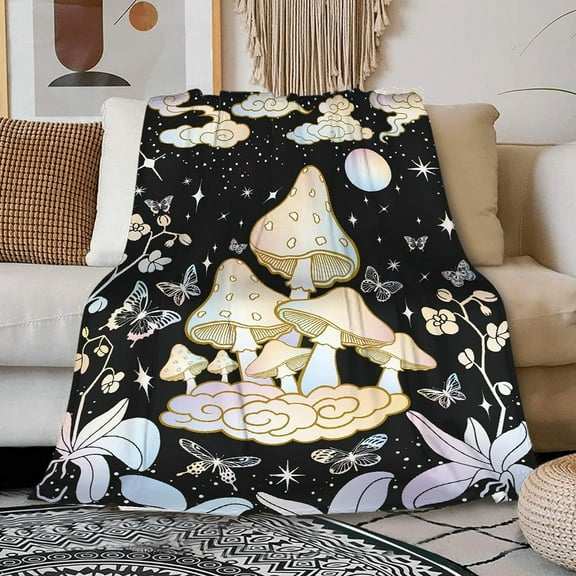 Mushroom Blanket Warm Lightweight Flannel Star Blanket Super Soft Cozy Butterfly Gifts for Women Mushroom Decor for Bed, Sofa, Couch, Living Room 40"x50"for Kids/Child