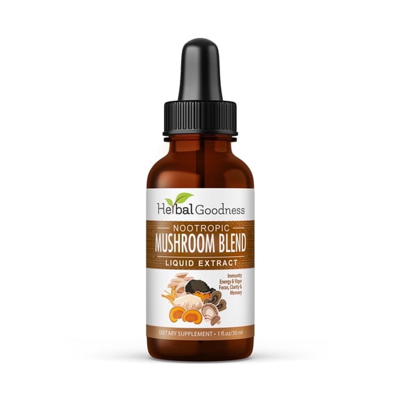 Mushroom Supplements Blends Liquid Extract with Reishi 1fl .oz, Lion's Mane, Chaga, Turkey Tails - Organic Nootropic Brain Supplements for Memory and Focus - Herbal Goodness