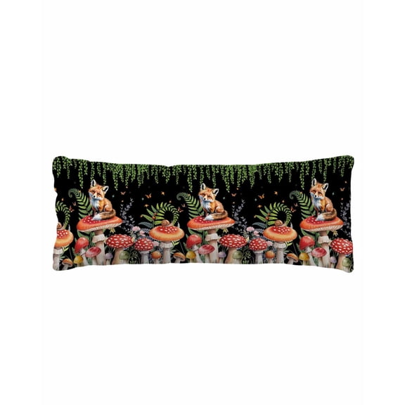Mushroom Body Pillow Cover 20 x 54 Inch Decorative Pillow Cover Fox Botanical Leaf Green Black Butterfly Lumbar Pillowcase Seasonal Rectangle Cushion Case for Couch Sofa Bed Living Room