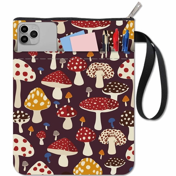 Mushroom Book Sleeve Protector with Zipper Waterproof Canvas Pouch Covers for Books Lovers Lovers Paperback Notebook Journal Textbooks Paperbacks