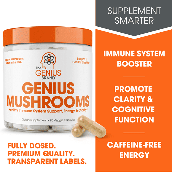 Mushroom Brain Supplement Nootropic with Lions Mane, Reishi, Cordyceps for Energy & Focus, Genius Mushrooms by The Genius Brand