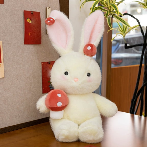 Mushroom Bunny Plush Toy 11.8" Bunny Stuffed Animals Easter Rabbit Plush Huggable Toy, Wonderful Easter Gift for Kids Adults Fluffy Plushie for Holiday Decor Bedroom Companion
