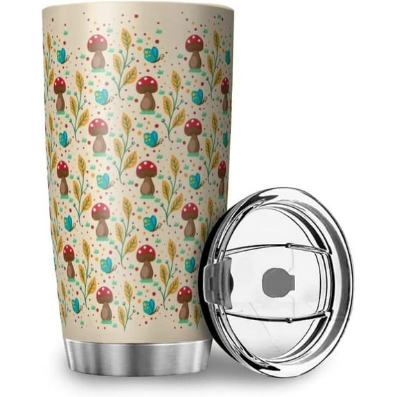 Mushroom Butterfly Autumn Floral Travel Mug Insulation Tumbler Stainless Steel Car Cup Gifts for Home Office with Push-Type Sliding Lid (20oz, white28)