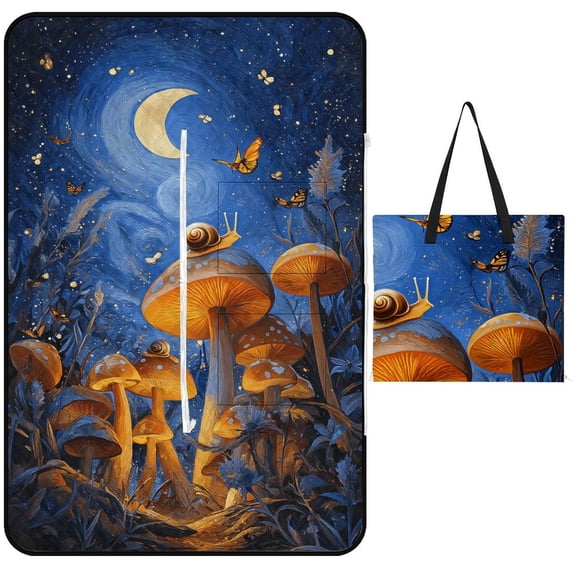 Mushroom Butterfly Flower Picnic Blanket Waterproof Outdoor Beach Blanket Hand-held Pad Suitable for Travel, Camping, Beach, Family Gatherings