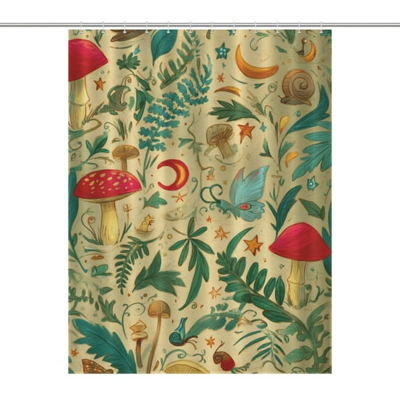 Mushroom Butterfly Flower Shower Curtains - Bath Shower Curtain Set with 12 Hooks for Adults Kids Bathroom Decor Accessories