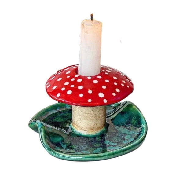 Mushroom Candle Holders Ceramic Candlestick Decorative Sculpture Table Centerpiece Rustic Home Office Decor Shelf Mantel Display Accent Ornament Artistic Ceramic Candle Stand Vintage Style